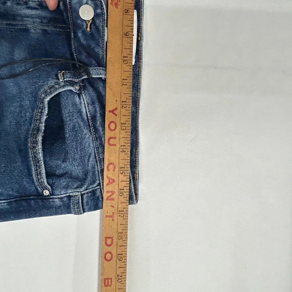 Mica Denim Super High Vintage Crop Flare Jeans 32 Medium Wash Distressed NWT